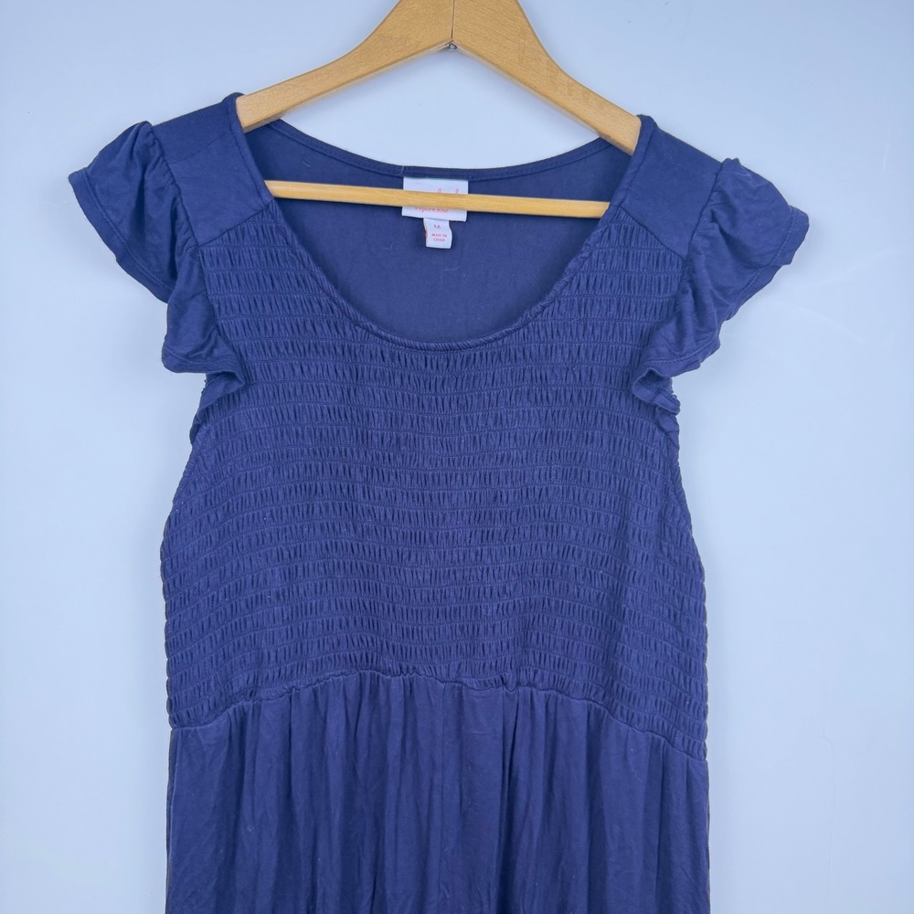Isabel Maternity by Ingrid & Isabel Navy Smocked Handkerchief Hem Dress Medium